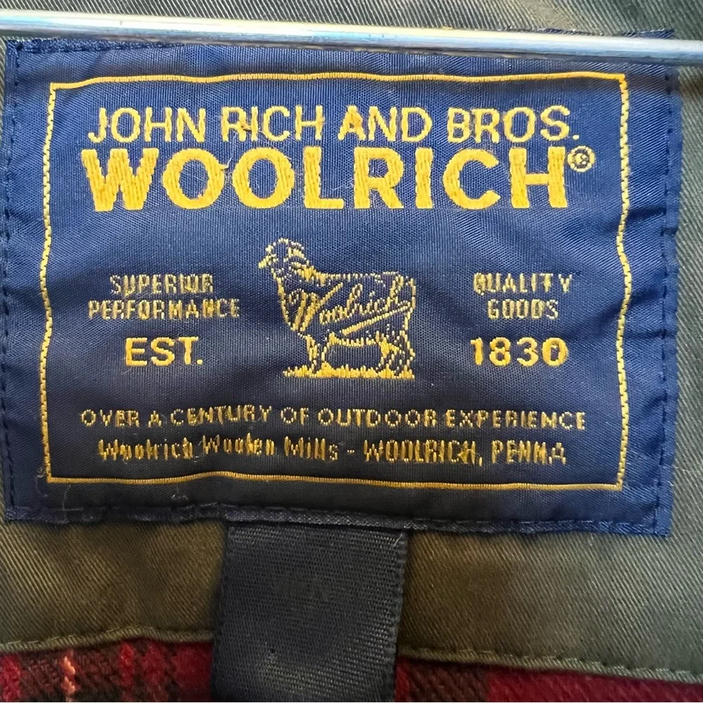 VTG Woolrich Men Bomber Jacket Thermore Green Brown Leather Size XL Rustic Cabin